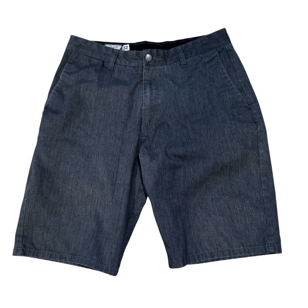 Volcom dark gray men's mid length shorts, zipper button closure, pockets, 32.